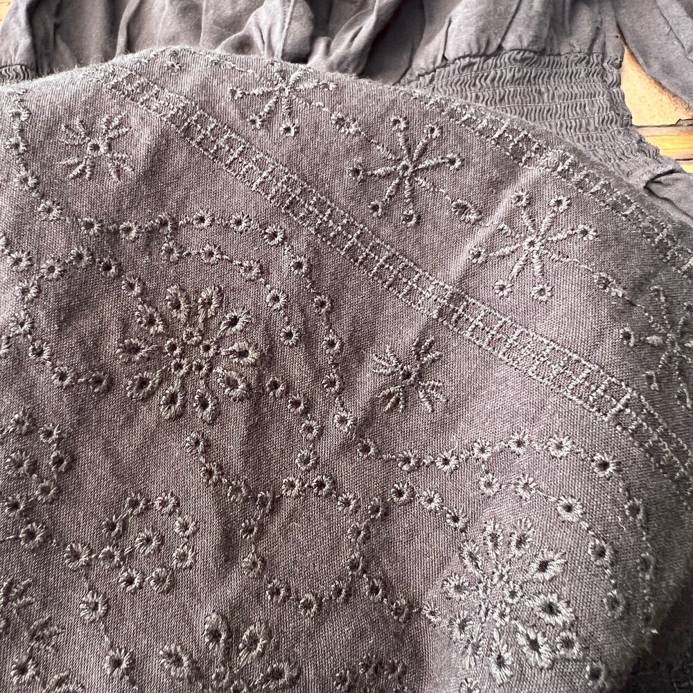 Old Navy Black Smocked Waist Midi Dress Women’s Size M Embroidered Hem - Picture 6 of 14